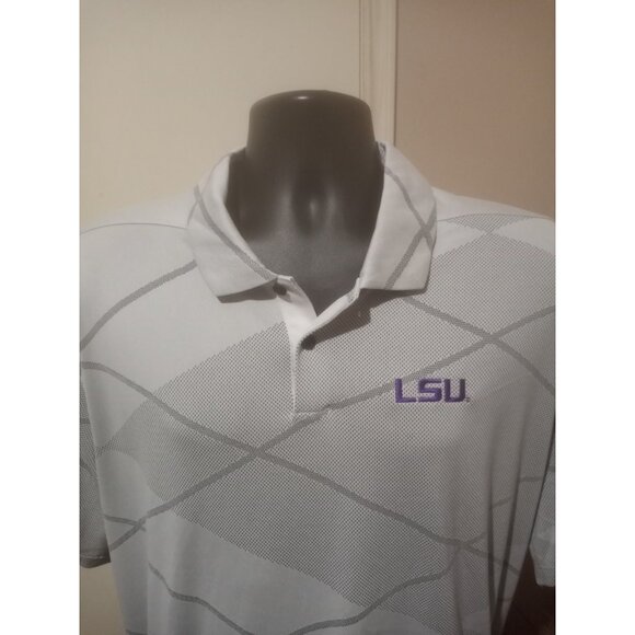 LSU Tigers Polo Shirt Men 2XL Gray Nike Golf Football Dri Fit Collar - Picture 4 of 13
